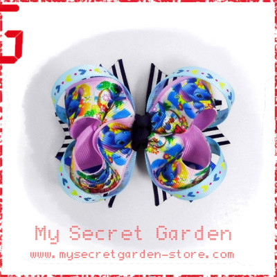Stitch / Stitch & Angel Grosgrain Ribbon Girls 4" Boutique Bow Hair Bows Style A or B( Hair Clip or Hair Band )  Stitch / Stitch & Angel Grosgrain Ribbon Girls 4" Boutique Bow Hair Bows Style A or B( Hair Clip or Hair Band )